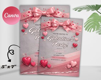 Roze hart Galentine's Party uitnodiging, bewerkbaar via Canva (digitale uitnodiging)
