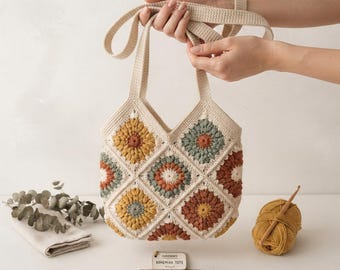 Haakpatroon voor een vierkante boho-tas in oma-stijl (PDF-download)