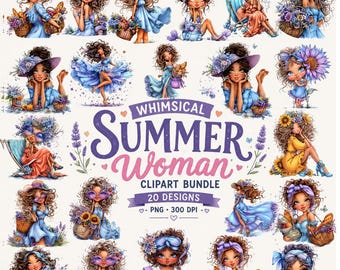 Whimsical Summer Woman PNG | Boho Floral Girl Sublimation Design | Watercolor Summer Fashion Clipart |  Background Digital Download