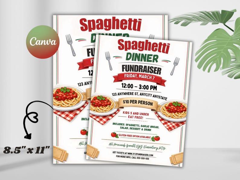 Spaghetti Dinner Fundraiser Flyer | Editable Canva Template - Etsy