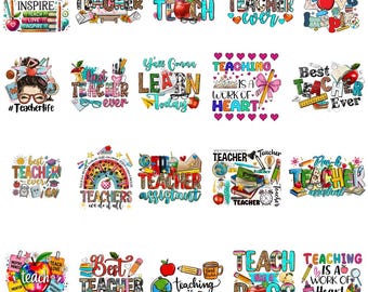 Teacher Sublimation PNG Bundle, Coquette & Retro Designs (Instant Download)