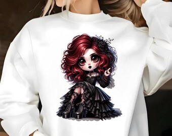 Lolita Gothic Girls Clipart-bundel, donkere aquarel Goth Girl-afbeeldingen voor uitnodigingen Scrapbooking Stickers Halloween-kaarten, png