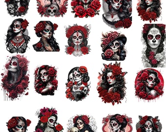 Gothic Skull Woman PNG Clipart: Floral Skeleton Face (Digital Download)