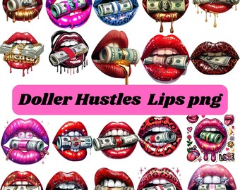 Dollar Hustler Lips Clipart Bundle, Money PNG Set (Digital Download)