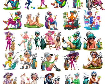 Retro Golf Ladies PNG Bundle | Funny Grandma, Girl Clipart (Digital Download)