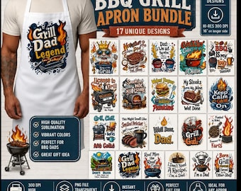 Funny BBQ Apron PNG Bundle: Grill Master Dad Jokes (Digital Download