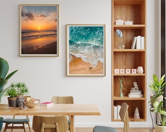 Beach Wall Art Prints Set, Coastal Ocean Aerial View (Digital Download)