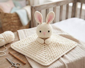 Haakpatroon voor een knuffeldekentje in de vorm van een konijn, amigurumi veiligheidsdekentje, boho wanddecoratie (digitale PDF)