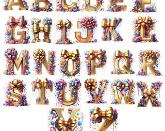 Birthday Alphabet PNG Bundle, Custom Name Letters Clipart (Digital Download)