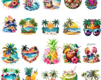 Hawaii Tropical Summer PNG, Beach Vacation Clipart, Palm Tree Sunset Design, Aloha Summer Graphic, Tropical Island PNG for Shirts & Stickers
