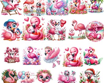 Pink Flamingo PNG Bundle, Tropical Flamingo Clipart, Valentine Flamingo Sublimation, Summer Flamingo Design, Instant Download