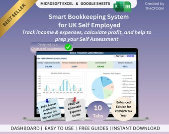 Sjabloon voor zelfbeoordeling boekhouding voor eenmanszaak in het VK: HMRC-programma voor inkomsten- en verliesrekeningen van HMRC voor kleine bedrijven | Excel en Google Spreadsheets