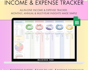 Income Expense Tracker Spreadsheet | Monthly Annual Dashboard| Personal Finance Expense Template | Excel & Google Sheets