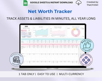 Net Worth Tracker Google Sheet: Automated Finance Dashboard (Digital Download)