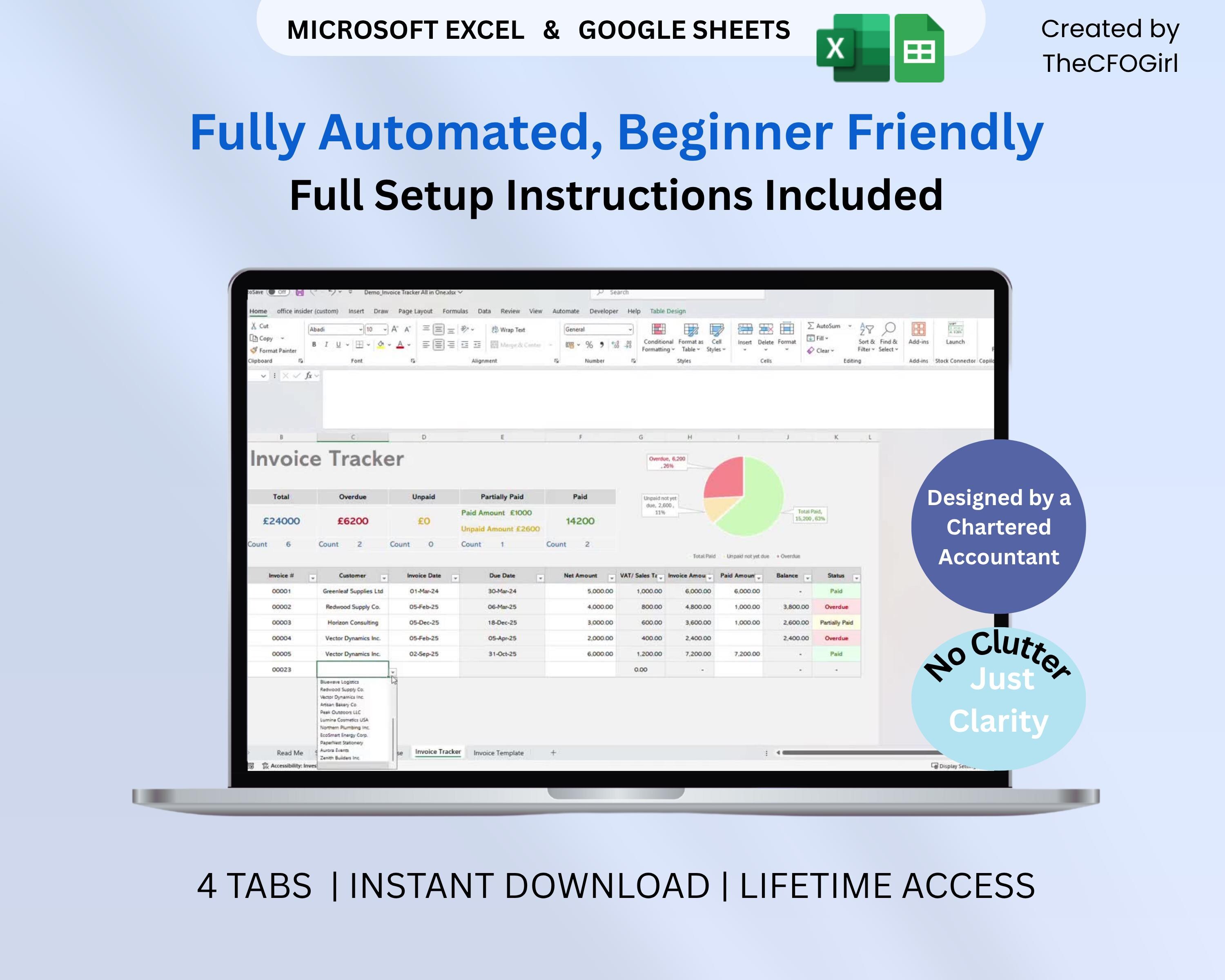 Simple Invoice Tracker Spreadsheet | Excel & Google Sheets (digital ...