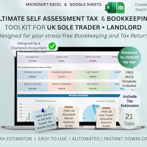 UK Selbsteinschätzung 2025/26 Sole Trader AND Landlor Tax Sheet HMRC Buchhaltung Google Sheets Excel Mietobjekt Selbständiger