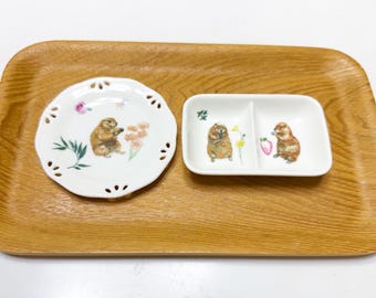 Set di piatti con motivo Prairie Dog realizzati a mano: piattini traforati e piatti con divisori