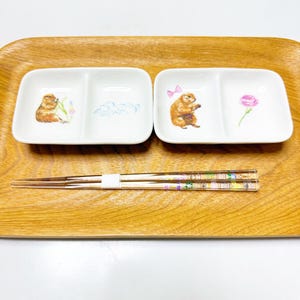 ハンドメイドプレーリードッグプレートセット（透明箸付き）一点物の和風食器ギフト