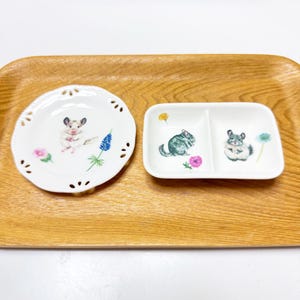 ハンドメイドチンチラ柄のプレートセット　透かし小皿、仕切り皿