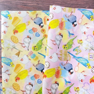 おうちの小鳥さんスイーツ柄イエロー&インテリア柄ピンク【手描き絵の生地】