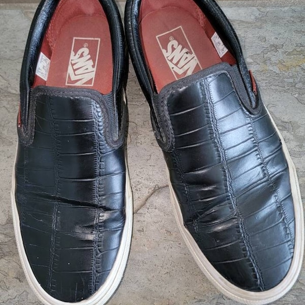 VANS Black Leather Slip ons/ Deck shoes