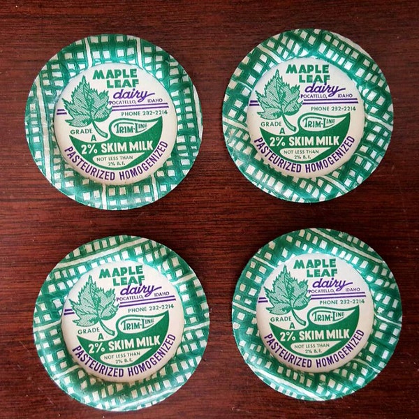 Vintage Milk Bottle Caps/Green Milk Caps /  Maple Leaf / Skim Milk