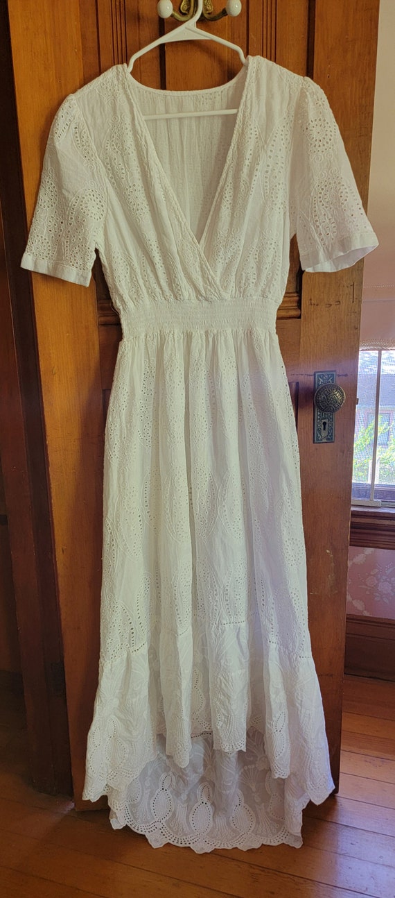 White Cotton Eyelet Dress/ Cottage Wedding/ Mermai