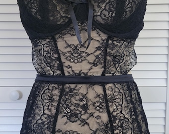 Black Lace Teddy/ Sexy Apron / Dark Romance/WhimsiGoth/Victoria's Secret