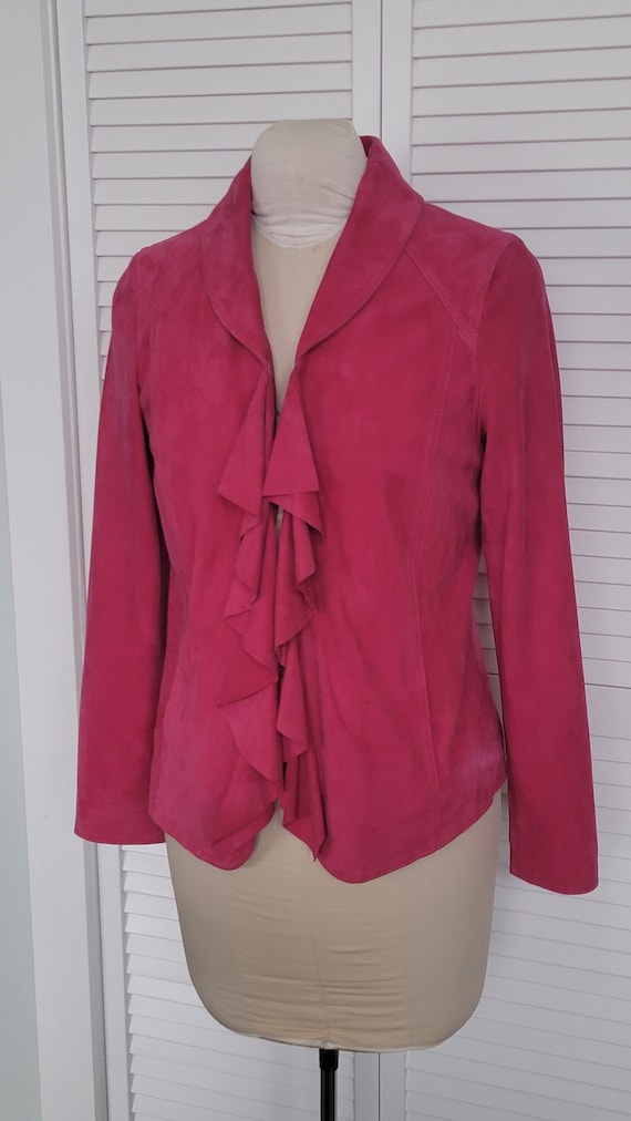 Hot Pink Leather Blazer/ Pink Jacket /Suede Ruffles/W… - Gem