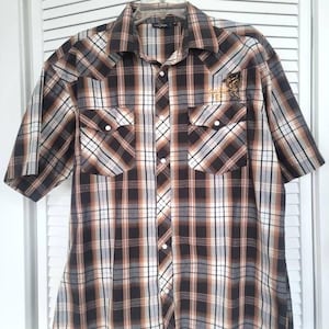 Brown Plaid Western Shirt / Lucky 13 / Cowboy Snap Shirt