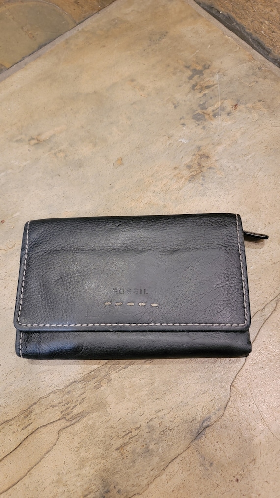 Vintage Fossil Leather Wallet/ Black Leather