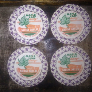 Vintage Milk Bottle Caps / Purple Stars/ Skim Milk Lids / Farm House crafts