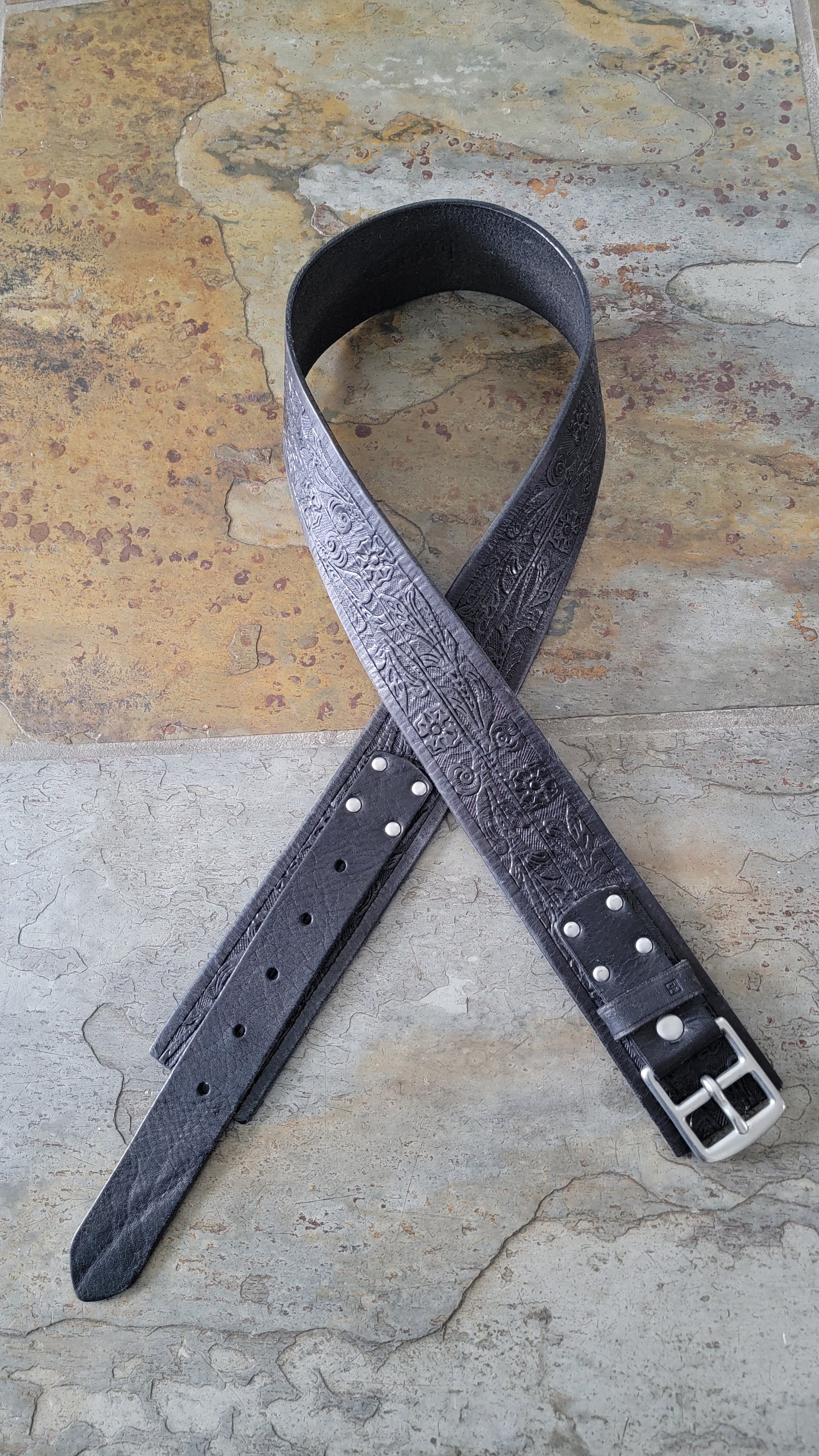 Ralph Lauren Black Leather Belt / Tooled Leather/ Womens 