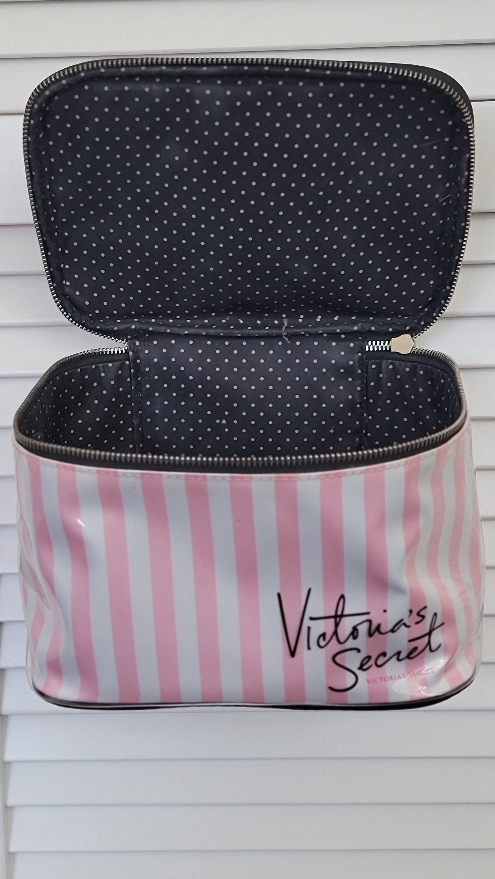 Pink and White Stripe Makeup Bag Victoria s secret Cosmetic Bag Toiletry Bag