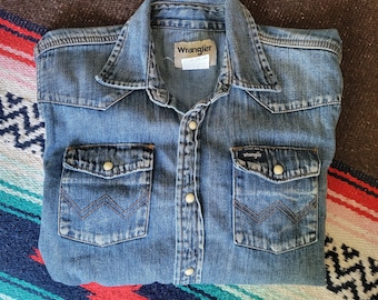 Wrangler Denim Shirt/ Pearl Snap Long Sleeve/ Boys or Girls/ Ranchwear Cowboy