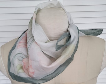 Cotton Scarf/French Flower Print/ Pink and Green/ Cowboy/ Girl Neck Scarf