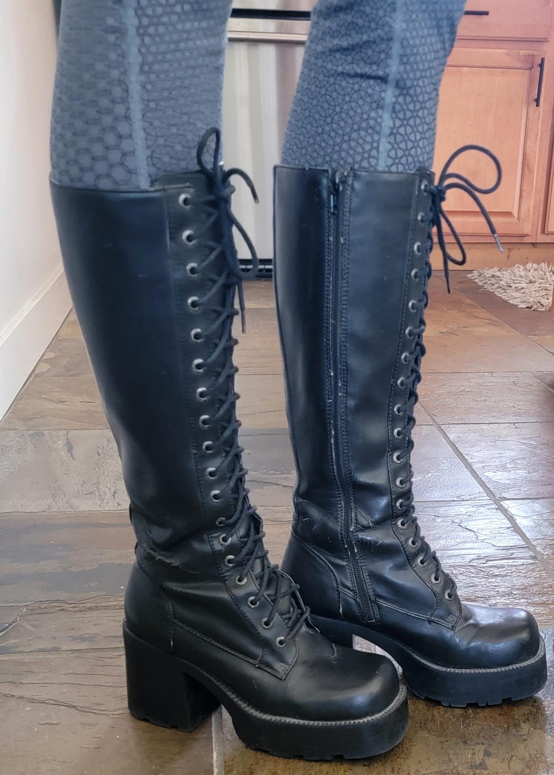 靴 bally drape real leather boots y2k mode Y2K High „eject” Leather Boots 37 Women Lace up Cosplay