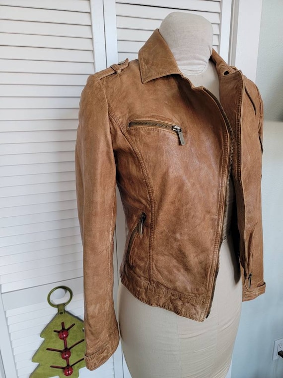 Michael Kors Leather Jacket / Moto Style/Tan Leath