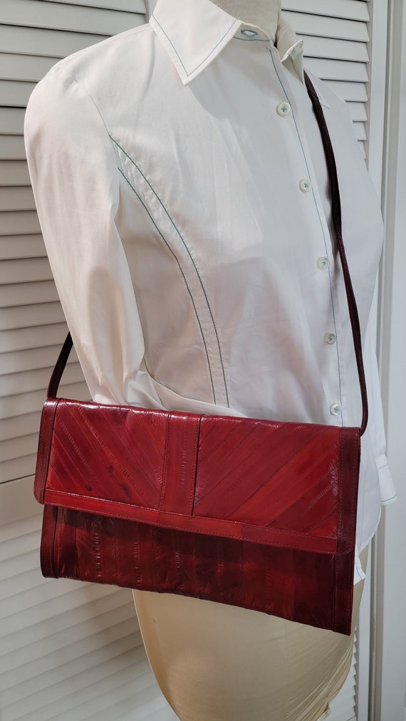 Vintage 80s Blood Red EEL Skin Clutch/ With Remova