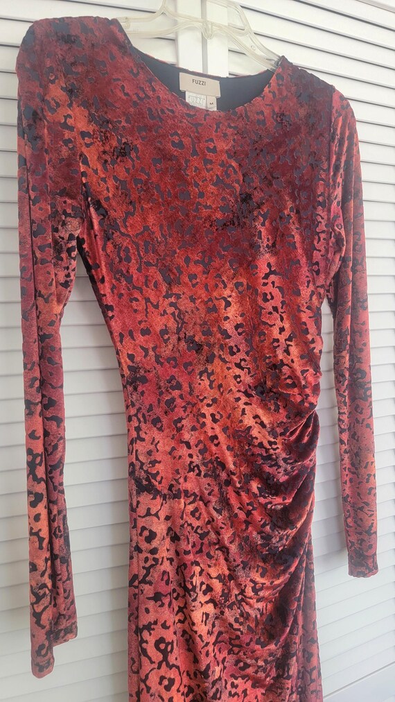 fuzzi red dress Fuzzi gradation ombre floral fitted dress