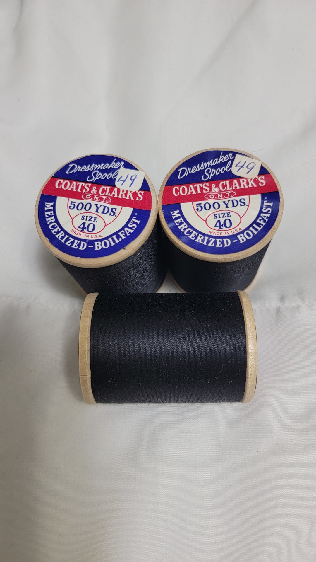 1940s Black Sewing Thread/ Coats and Clarks/ Wooden Spool/ 3 Spools of