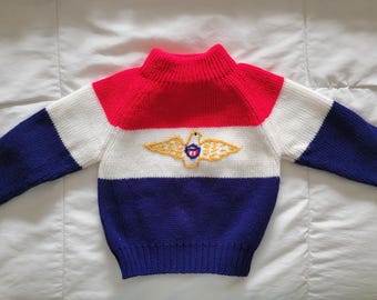 1970s Patriotic Sweater/ Kids Pullover/ Red White and Blue Knit with Eagle/ Toddler Time JC Penney