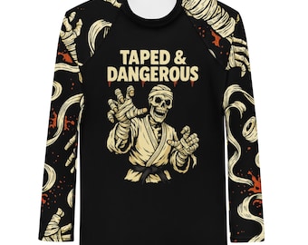 Mens Halloween BJJ Rash Guard, Taped & Dangerous No Gi Compression Top