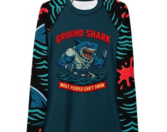 Womens Halloween Jiu Jitsu Rash Guard, Ground Shark BJJ No Gi Compression Top