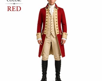 George Washington Costume, Colonial Military Uniform, 18th Century Red Tailcoat, Revolutionary War Costume, Historical Officer Outfit,