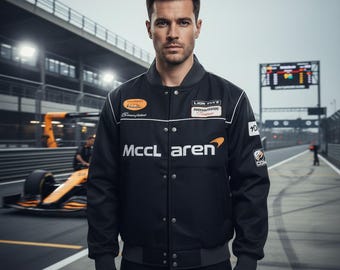 Mclaren Bomber Racing jacket |  McLaren Racing Style Jacket | Mclaren F1 Jacket | McLaren Black Racing Jacket | F1 Motorsport Fan Gift