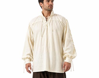 Leinenhemd mit Schnürärmeln, mittelalterliches Leinenhemd für Herren, mittelalterliches Leinenhemd für Kostüme, Renaissance-Unterhemd, Piraten-Unterhemd