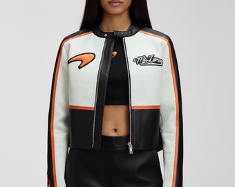Women’s McLaren Inspired Racing Jacket | McLaren women biker jacket | McLaren motorcycle women jacket | McLaren f1 racing leather jacket