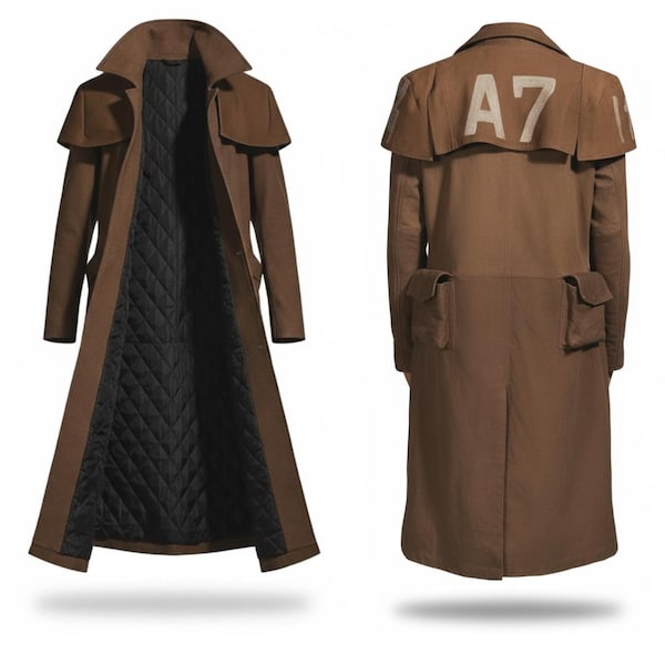 Abrigo largo de algodón estilo militar A7 / Gabardina de cosplay distópico / Disfraz de ranger de la RNC / Abrigo largo Duster para veteranos de Fallout New Vegas