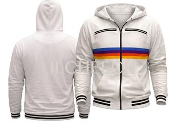 Project Hail Mary Inspired Rainbow Stripe Zipper Hoodie, Ryan Costume, Hail Marry White Hoodie Cosplay Jacket , Ryan Gosling White Hoodie,